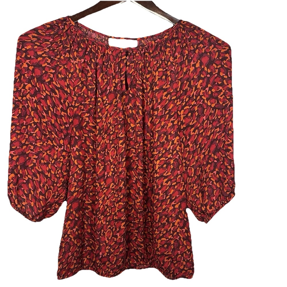 Loft Women's‎ Vibrant Print 3/4 Sleeve Blouse Red Pink Purple Orange Size Medium